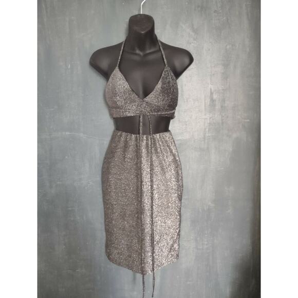 Vestidos silver Metallic Bra Top Pencil Skirt sz small Stretchy Club Dance Sexy - Picture 1 of 6
